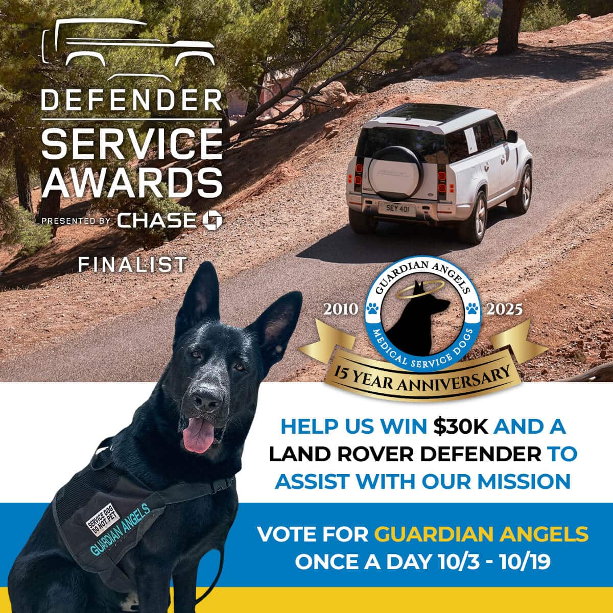 Guardian Angels Medical Service Dogs NAMED FINALIST FOR THE 2025 DEFENDER SERVICE AWARDS, PRESENTED BY CHASE