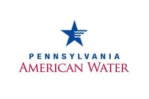 Pennsylvania American Water logo: blue star with waves beside the brand name in red and blue text on white background.