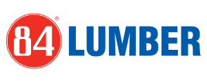 84 Lumber logo: red circle with white '84' next to bold blue 'LUMBER' text